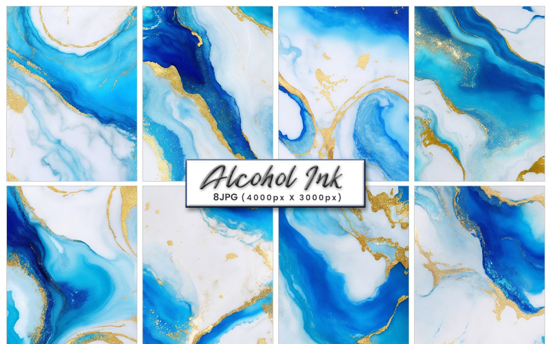 Modrý alkoholový inkoust barvy průsvitné, abstraktní vícebarevné mramorové textury pozadí.