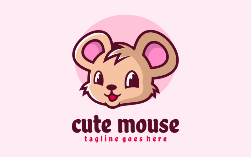 Logotipo lindo de la historieta de la mascota de la cabeza del ratón