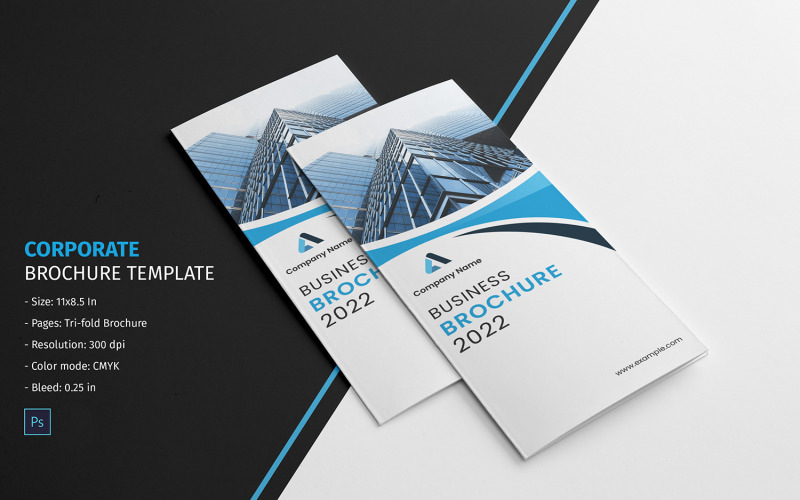 Zakelijke driebladige brochure. Adobe Photoshop-sjabloon