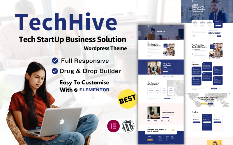 Тема WordPress програмного забезпечення Techhive Tech StartUp