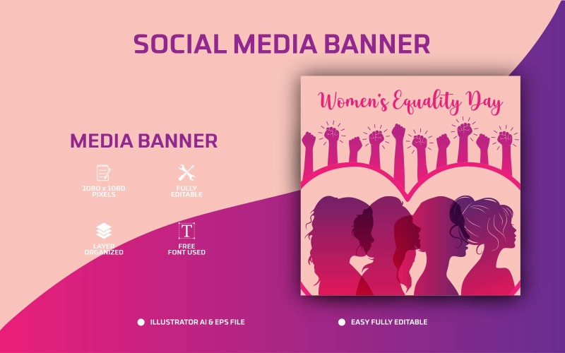 Dag van de gelijkheid van de vrouw Social Media Post Design of Web Banner Template