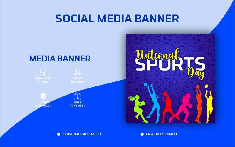 Design de postagem de mídia social do Dia Nacional do Esporte ou modelo de banner da Web