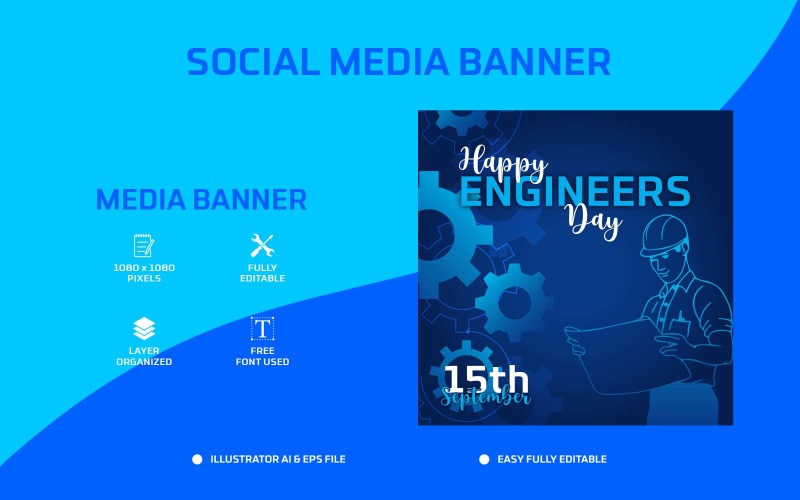 Feliz Día del Ingeniero Diseño de publicación en redes sociales o plantilla de banner web - Plantilla de redes sociales