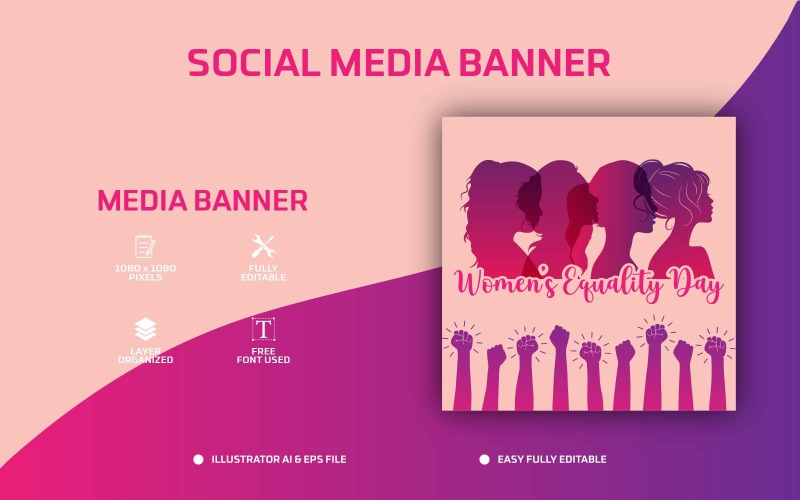 Giornata dell'uguaglianza delle donne Social Media Post Design o Web Banner Template - Modello di social media