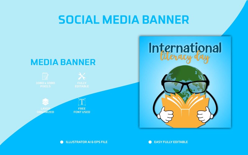 Giornata internazionale dell'alfabetizzazione Social Media Post Design o Web Banner Template