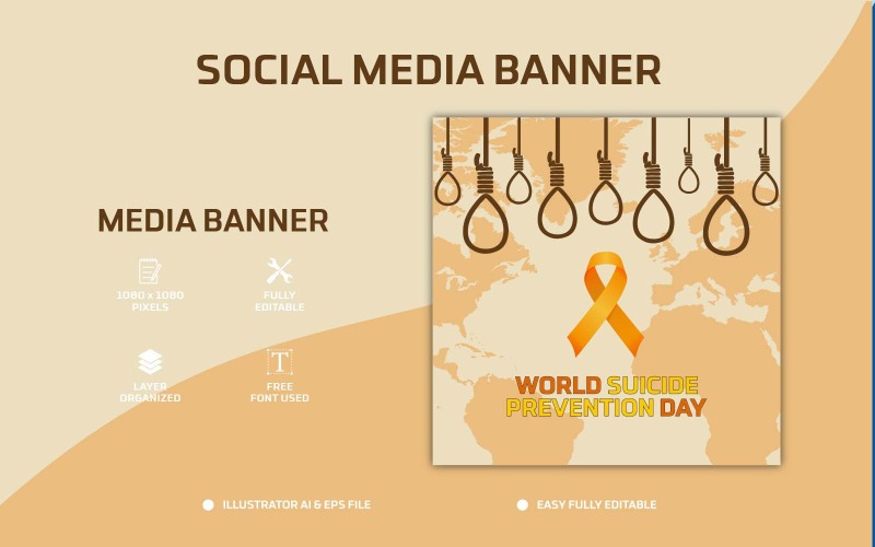 Giornata Mondiale della Prevenzione del Suicidio Social Media Post Design o Web Banner Template