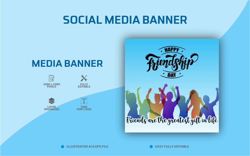 Happy Friendship Day Social Media Post Design of Web Banner Template