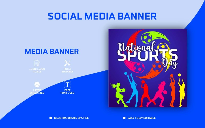 National Sports Day Social Media Post Design o Web Banner Template - Modello di social media
