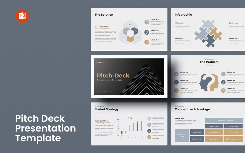 Pitch Deck PowerPoint prezentáció elrendezése