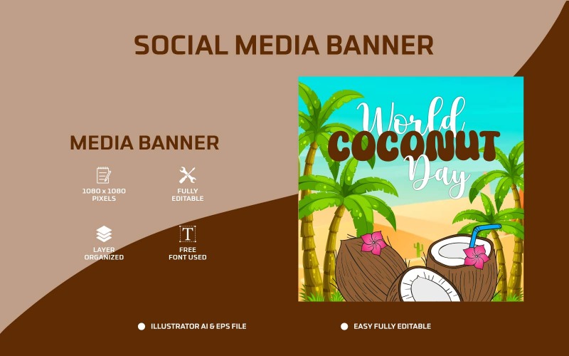 World Coconut Day Social Media Post Design o Web Banner Template
