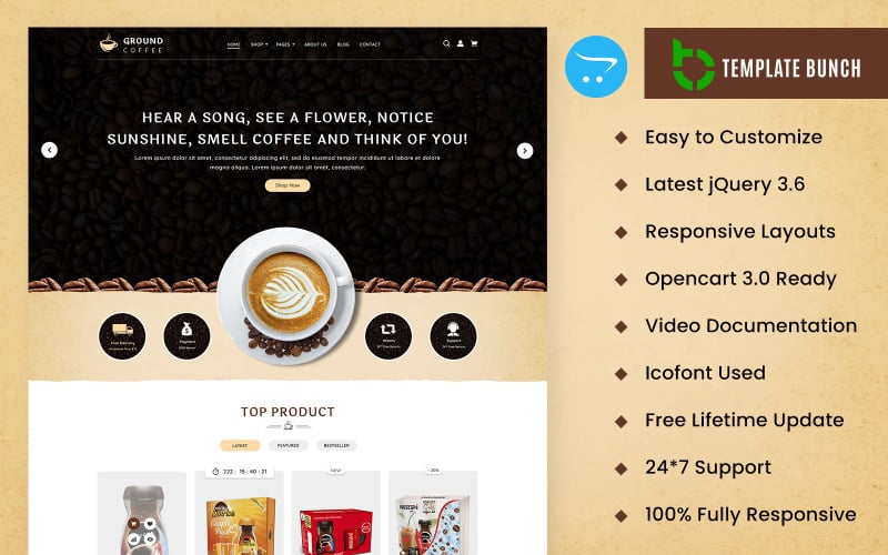 Gemahlener Kaffee – Responsives OpenCart-Theme für E-Commerce