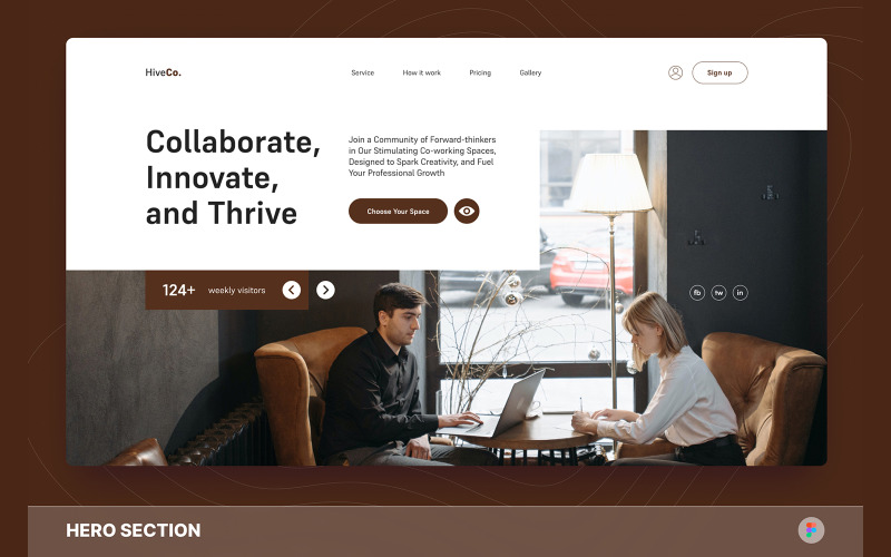 HiveCo – Co-Working Space Hero Section Figma sablon