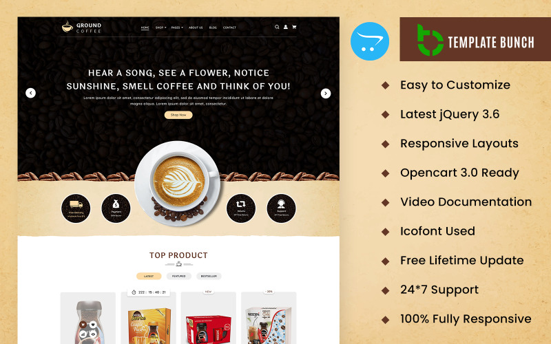 Мелена кава – адаптивна тема OpenCart для електронної комерції