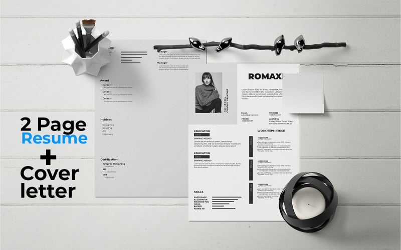 Modèle de conception de CV et de lettre de motivation de 2 pages