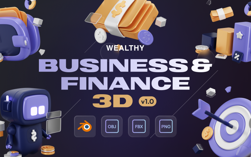 Rico - conjunto de ícones 3D de negócios e finanças