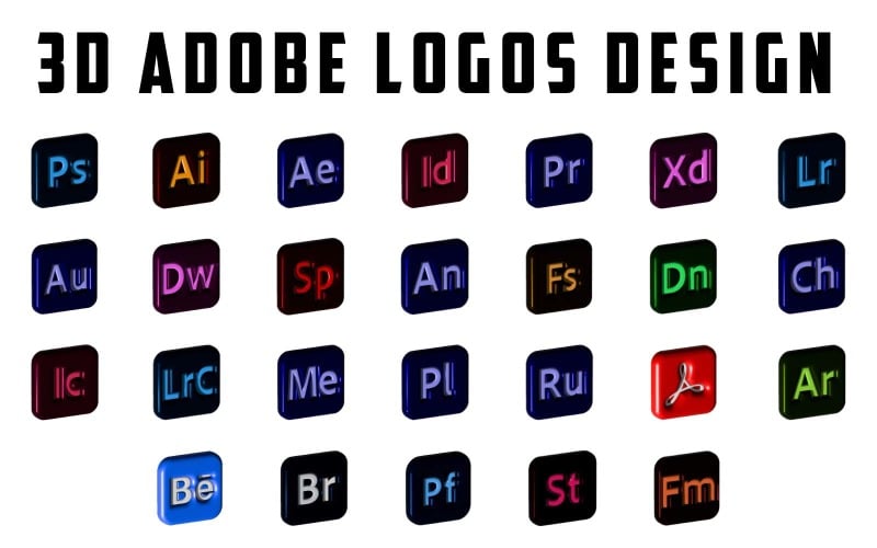 NEUES professionelles 3D-Adobe-Software-Icons-Design