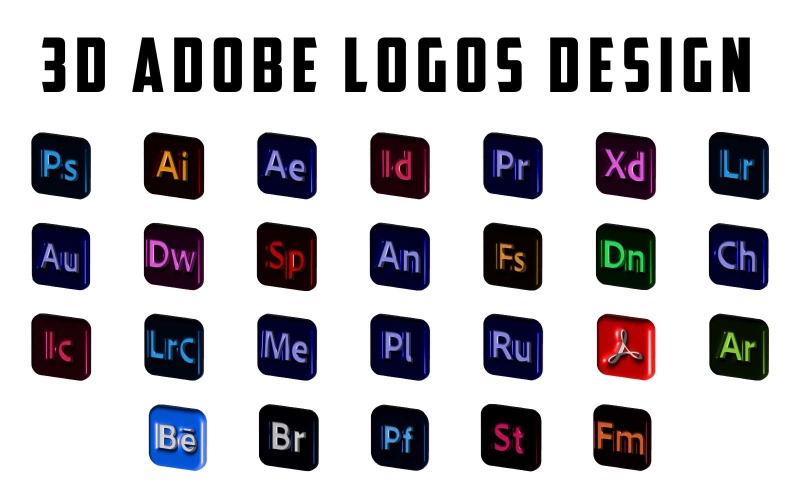 Professionelle 3D-Adobe-Software-Icons entwerfen einen neuen Blickwinkel