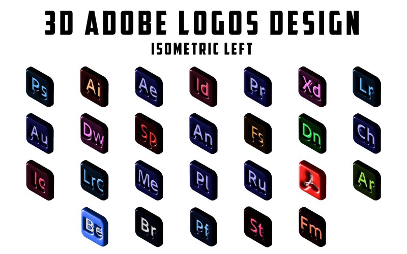 Design profissional de ícones de software Adobe isométrico 3D esquerdo