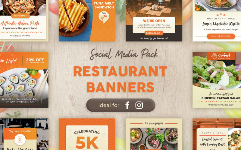 Шаблоны постов в Instagram - еда и ресторан