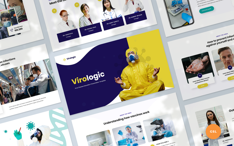 Virológiai vírusbetegségek oktatási bemutatója Google Slides sablon
