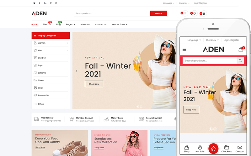 Aden - Modèle de site Web pour les magasins de mode et la place de marché multi-fournisseurs