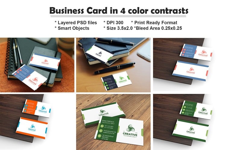 4 kontrastujące kolory Wizytówka kreatywna - Szablon tożsamości korporacyjnej - Oszałamiająca wizytówka