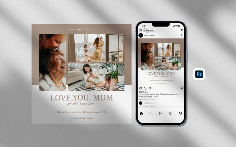 Love You Mom - Conception de modèles de mini-sessions Instagram