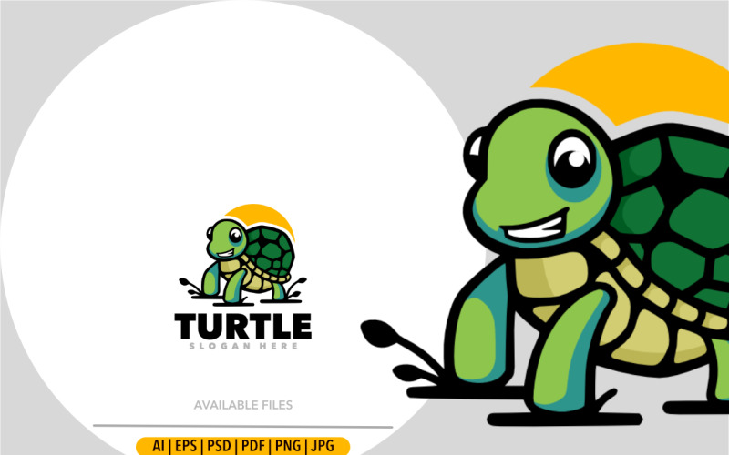 Simole bonito do logotipo dos desenhos animados da mascote da tartaruga