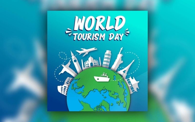 Conception de publication sur les médias sociaux de la Journée mondiale du tourisme
