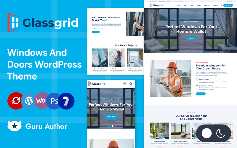 Glassgrid - Pencereler, Camlar ve Kapılar Hizmetleri Elementor Wordpress Duyarlı Tema