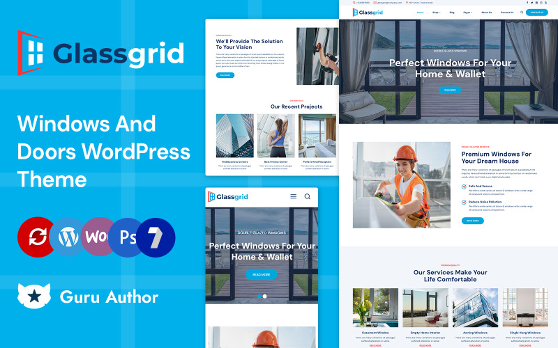 Glassgrid - Tema WordPress Elementor per servizi di finestre, vetri e porte