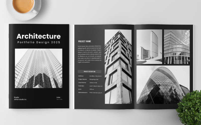 Conception de la mise en page de la brochure du portefeuille d'architecture Conception du modèle de portefeuille