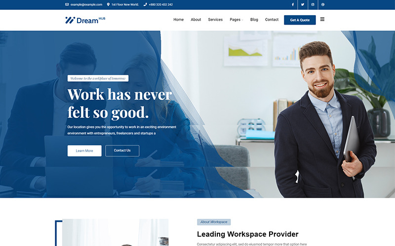 DreamHub Workspace i Office Working Motyw WordPress