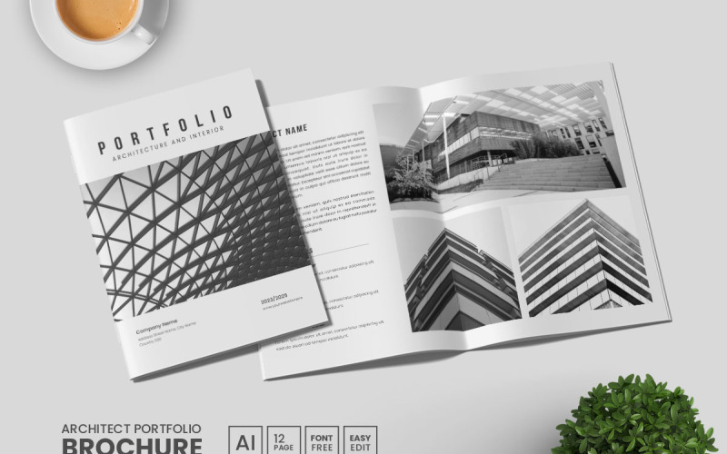 Modello di portfolio dell'architetto e modello di brochure con layout di portfolio digitale