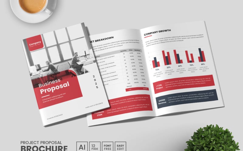 Multipage business brochure template, project Proposal editable layout.