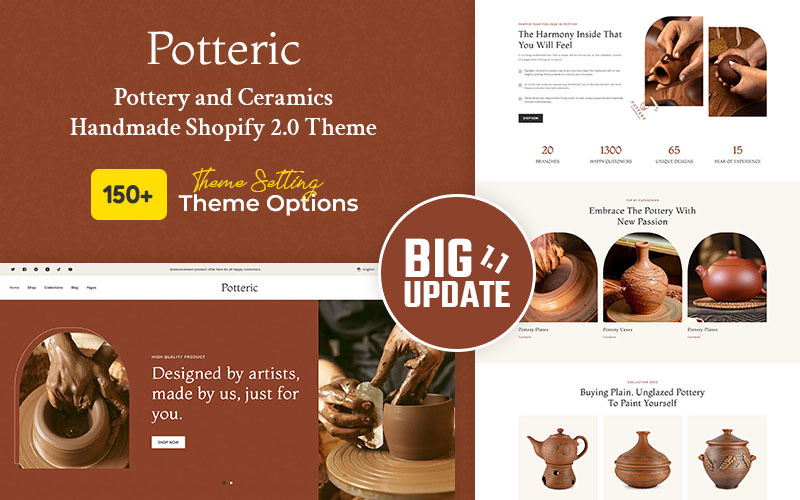 Potteric – Handgefertigte Keramik und Heimdekoration, Mehrzweck-Shopify 2.0 Responsive Theme