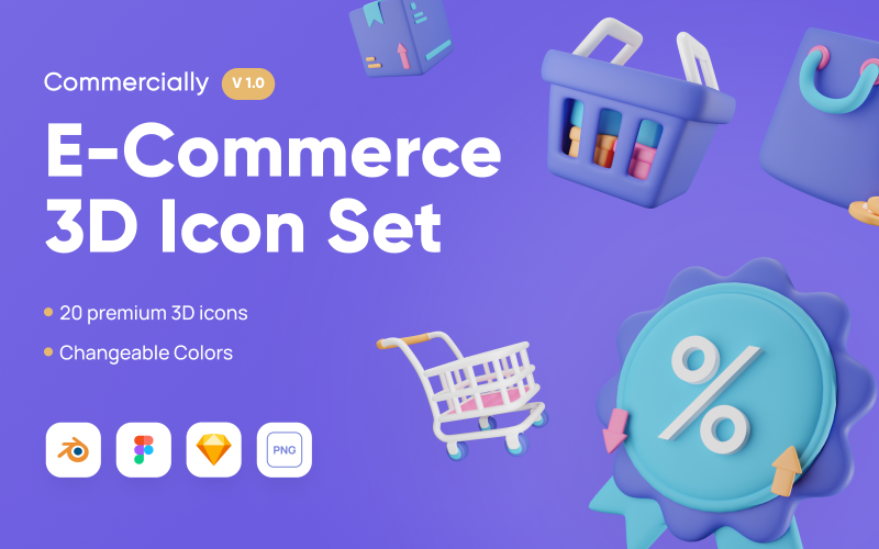 Comercialmente - Conjunto de iconos 3D de comercio electrónico