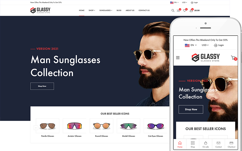 Glassy - Brýle, Obchod s optikou WooCommerce Téma WordPress