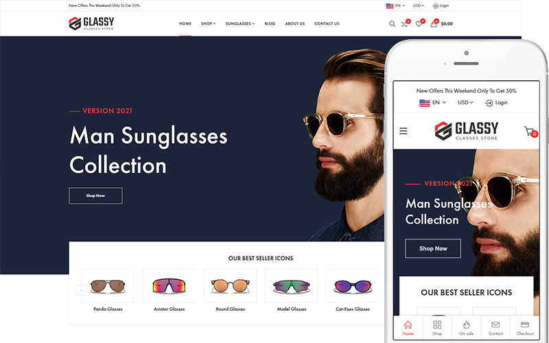 Glassy - Gözlük, Optik Mağazası WooCommerce WordPress Teması