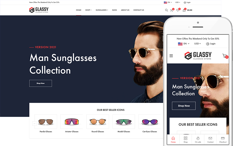 Glassy - Okulary, Sklep optyczny WooCommerce Motyw WordPress