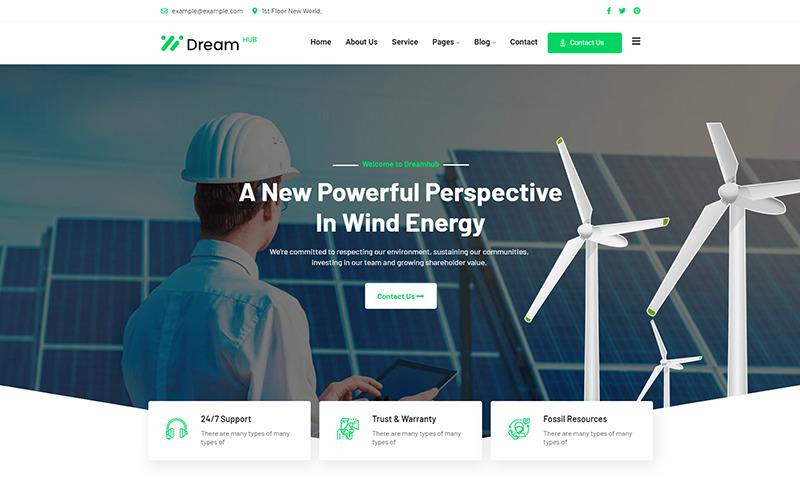 Tema WordPress per l'ecologia e l'energia solare di DreamHub