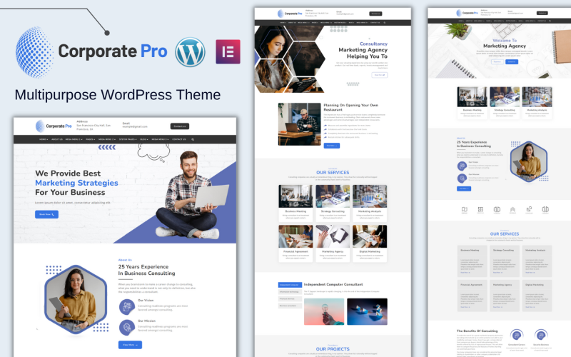 Corporate Pro – Flersidig WordPress-tema med hjälp av Elementor Builder