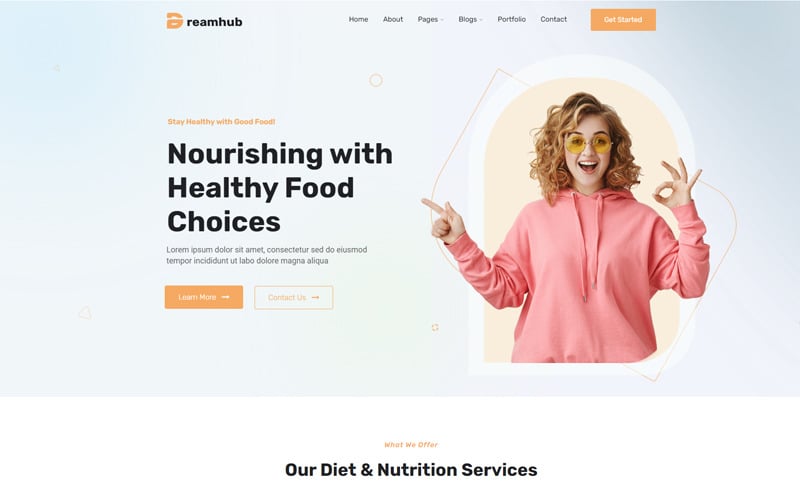 Тема WordPress DreamHub Nutrition для доставки еды и здорового питания
