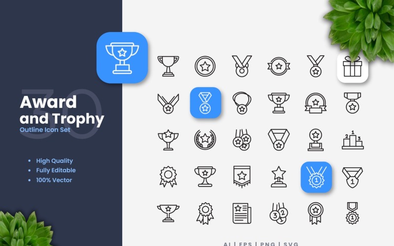 30 Award en trofee overzicht Icon Set