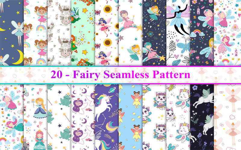 Fairy Seamless Pattern, Fairy Pattern, Fairy digitális papír, Gyerekek varrat nélküli minta