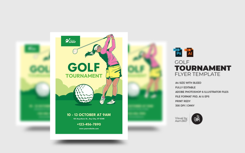 Golfverseny szórólap sablon.