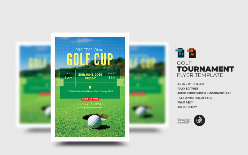 Golfverseny szórólap sablon,