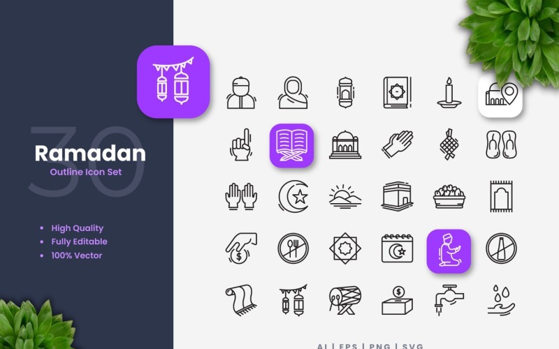 30 Ramadan Kontur Ikonuppsättning