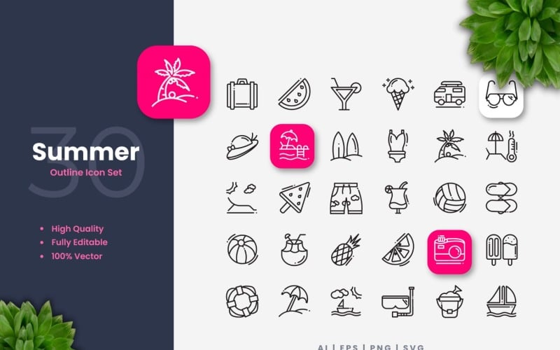 30 Zomer overzicht Icon Set