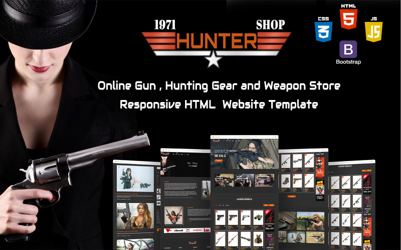 Hunter – Responsive HTML-Website-Vorlage für den Online-Shop für Waffen, Jagdausrüstung und Waffen
